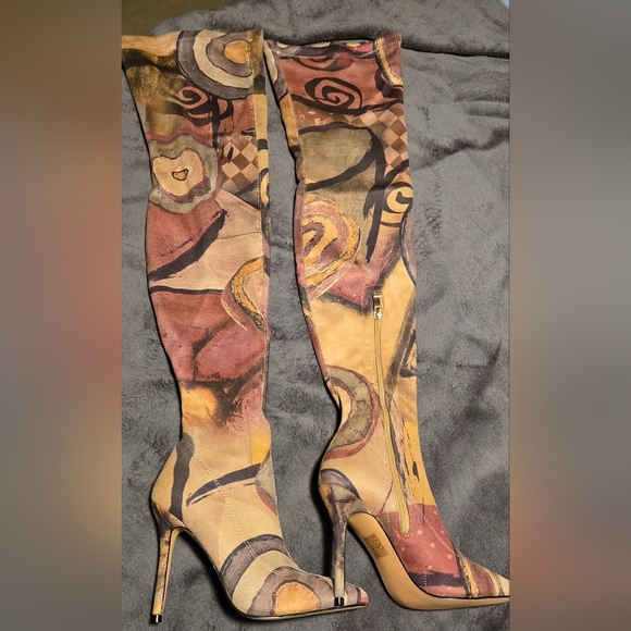 Vivianly Over the Knee Boots Pink and Tan High Heel #652 - Picture 5 of 13